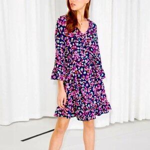 & Other Stories Floral Spring Dress Ruffle Long Sleeve Tie Frill Size 4
